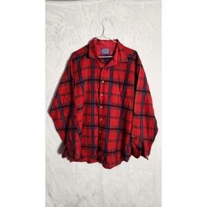 Vintage Pendleton Wool Flannel Button Up Shirt Plaid USA Red Plaid Men Size XL